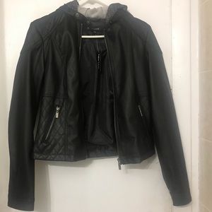 Faux leather jacket with hood